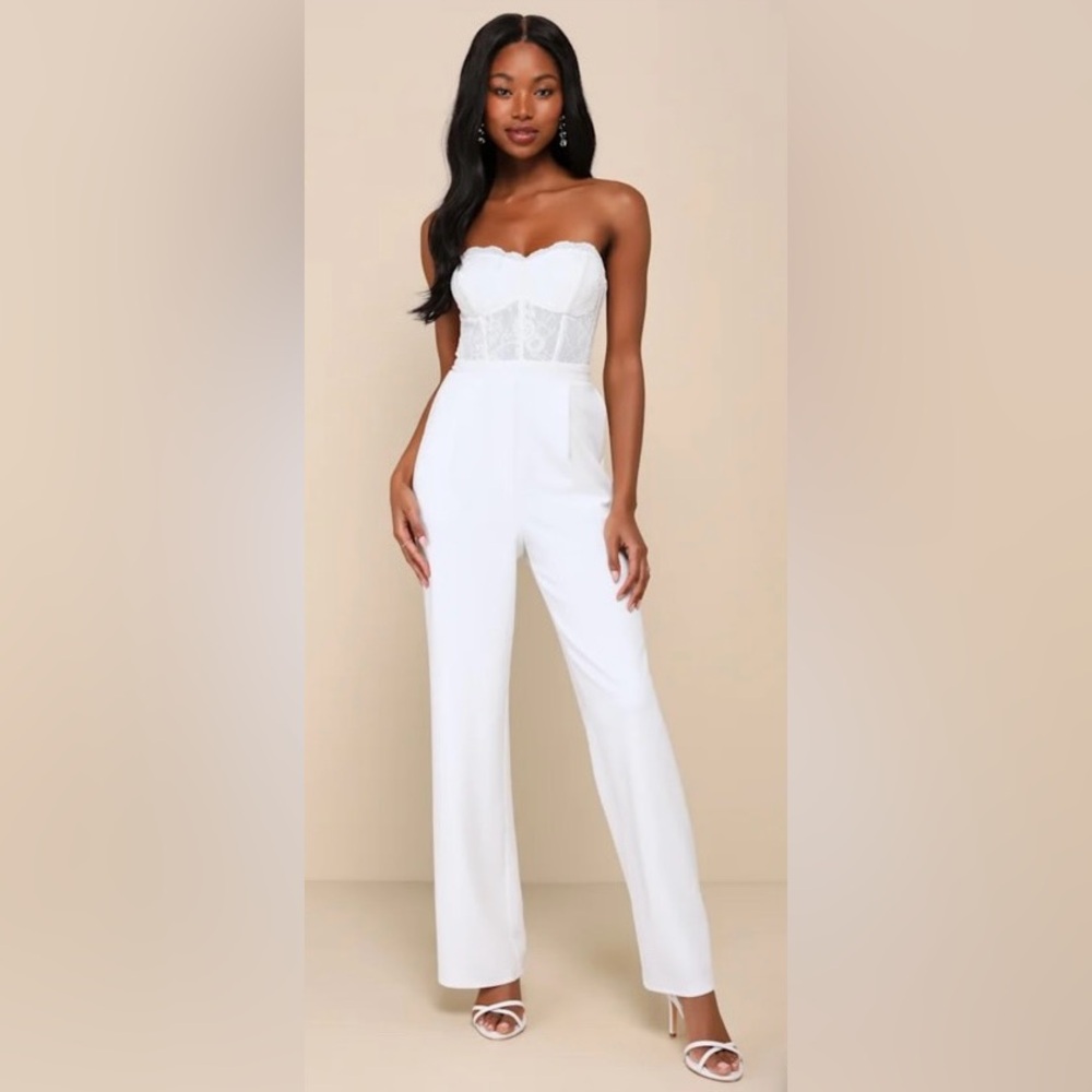Lulus White Lace Bustier Jumpsuit